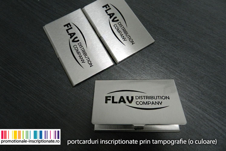 Portcard-uri metalice pentru carti de vizita, personalizate prin tampografie (o pozitie / o culoare).