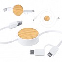 Cabluri incarcatoare USB retractabile promotionale in carcasa din lemn de bambus - AP721703