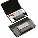 Port card-uri promotionale negre cu placuta metalica pentru inscriptionare - R01052
