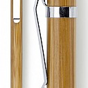 Pixuri promotionale din lemn de bambus cu agatatoare metalica curbata - 3804