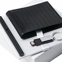 Seturi de portofele din piele cu stick USB si pixuri negre cu capac - RPRUW312