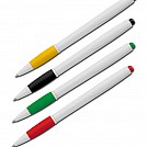 Pixuri albe promotionale realizate din plastic cu grip cauciucat colorat - 12889 Pixuri albe promotionale realizate din plastic cu grip cauciucat colorat - 12889