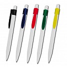 Pixuri promotionale din plastic alb cu agatatoare colorata - 12405 Pixuri promotionale din plastic alb cu agatatoare colorata - 12405