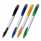 Pixuri albe promotionale din plastic cu agatatoare lata colorata - 13534 Pixuri albe promotionale din plastic cu agatatoare lata colorata - 13534