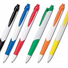 Pixuri promotionale din plastic alb cu grip si agatatoare colorate - 13548 Pixuri promotionale din plastic alb cu grip si agatatoare colorate - 13548