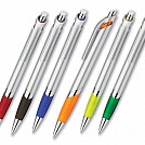Pixuri promotionale din plastic argintiu cu grip colorat - 12418 Pixuri promotionale din plastic argintiu cu grip colorat - 12418