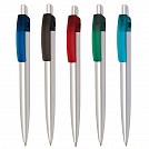 Pixuri promotionale argintii din plastic cu agatatoare colorata - 1102045 Pixuri promotionale argintii din plastic cu agatatoare colorata - 1102045