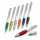 Pixuri albe din plastic, cu grip cauciucat colorat si accesorii metalice - 12527 Pixuri albe din plastic, cu grip cauciucat colorat si accesorii metalice - 12527