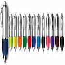 Pixuri argintii promotionale din plastic, cu grip cauciucat colorat - V1272 Pixuri argintii promotionale din plastic, cu grip cauciucat colorat - V1272