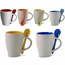 Cani promotionale din portelan de 300 ml cu lingurita colorata - V5269 Cani promotionale din portelan de 300 ml cu lingurita colorata - V5269