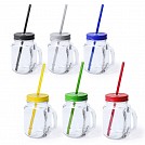 Cani promotionale cu pai si design de borcan din sticla cu capac si pai asortate - V8983 Cani promotionale cu pai si design de borcan din sticla cu capac si pai asortate - V8983