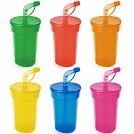 Pahare promotionale din plastic cu suprafata colorata si pai flexibil asortat - 4688 Pahare promotionale din plastic cu suprafata colorata si pai flexibil asortat - 4688