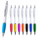 Pixuri promotionale albe din plastic cu grip cauciucat colorat cauciucat - AP721264 Pixuri promotionale albe din plastic cu grip cauciucat colorat cauciucat - AP721264