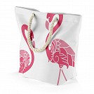 Sacose promotionale de plaja cu model flamingo si manere din snur impletit - 20501 Sacose promotionale de plaja cu model flamingo si manere din snur impletit - 20501