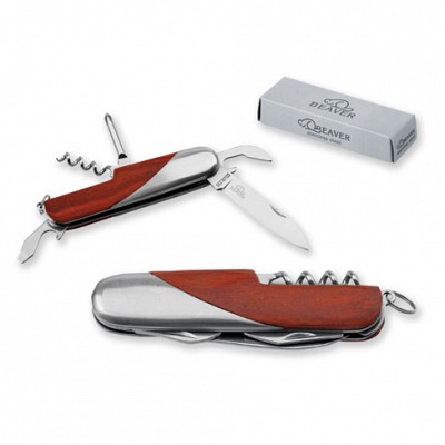 Briceag multifunctional cu maner din metal cromat din lemn - 82467 briceaguri promotionale cu maner din lemn 82467