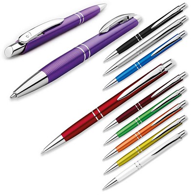 Pix din plastic colorat cu design elegant - 12512 pixuri promotionale colorate cu accesori metalice 12512