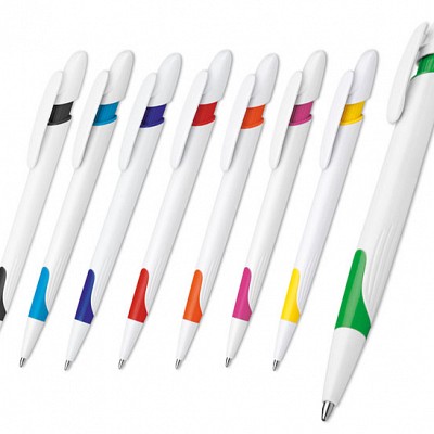 Pix din plastic alb cu elemente colorate - 12458 pixuri albe cu accesorii colorate 12458