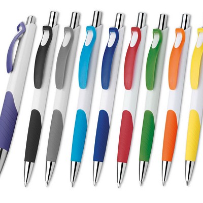 Pix alb cu grip si agatatoare colorate - 12462 pixuri promotionale albe cu elemente colorate 12462