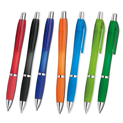 Pix din plastic cu corp ergonomic colorat - 13926 pixuri colorate din plastic cu accesorii metalice 13926