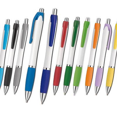 Pix alb din plastic cu grip si agatatoare colorata - 12653 pixuri albe cu grip si agatatoare colorate 12653