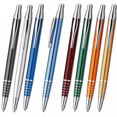 Pix metalic colorat cu inele argintii - 13527 pixuri metalice colorate cu inele cromate 13527