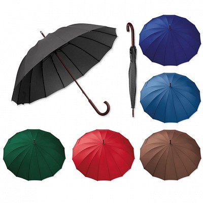 Umbrela cu 16 panele si maner curbat din lemn - 31120 umbrele promotionale cu 16 panele 31120
