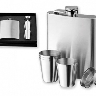 Plosca de whisky cu pahare si palnie - 54348 plosti cu pahare din otel inoxidabil 54348