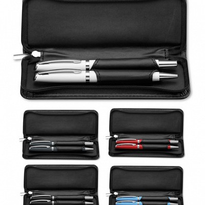 Pix metalic in etui din imitatie de piele - 12477 seturi de pixuri metalice in etui din imitatie de piele 12477