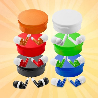 Casti audio in cutie rotunda din plastic - 10821904 casti audio promotionale 10821904
