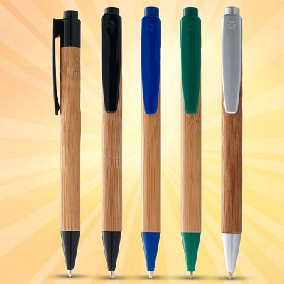 Pix din lemn de bambus cu accesorii colorate din plastic - 10632201 pixuri din lemn cu accesorii colorate 10632201