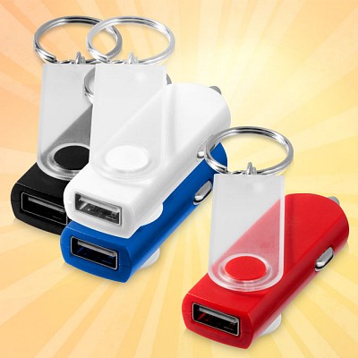 Incarcator auto USB cu capac protector si inel pentru chei - 10421503 incarcatori auto USB cu breloc 10421503