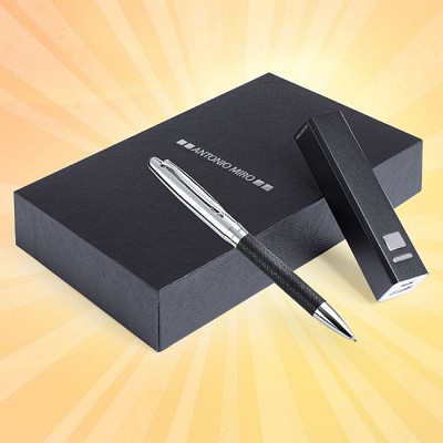 Set Antonio Miro cu power bank si pix de lux - AP741850 AP741850 seturi de pixur de lux cu acumulator USB portabil