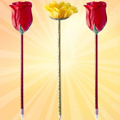 Pix din plastic cu decoratiuni florale in capat - AP741786 AP741786 pixuri cu floare