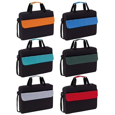 Geanta neagra de conferinta cu clapeta colorata - 0814562 genti negre cu buzunar colorat 0814567