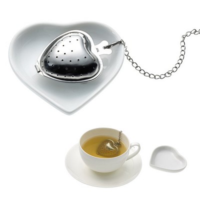 Set pentru ceai de strecuratoare cu bol ceramic - 0300655 inima metalica pentru infuzie de ceai 0300655
