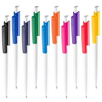 Pix din plastic cu corp alb mat si agatatoare colorata - VPVINI3 pixuri albe cu agatatoare colorata VivaPens VINI WHITE