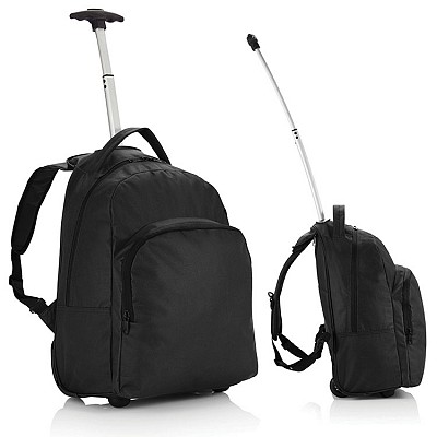 Rucsac negru cu maner si roti troller - P728001 rucsaci troller cu 2 roti si maner telescopic P728001
