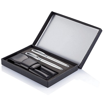 Set de pixuri argintii cu etui si cutie de cadou - P610002 P610002 seturi de pixuri argintii cu etui
