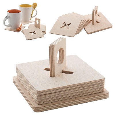 Set de 6 suporti din lemn pentru pahare - AP718148 AP718148 biscuiti din lemn pentru cani si pahare
