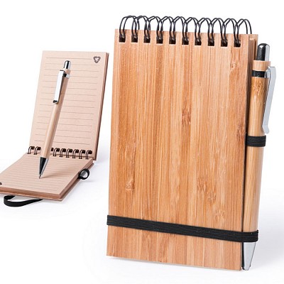 Carnetel A6 cu bloc de 70 pagini - V2966 carnetele cu sipira si pix din bambus V2966