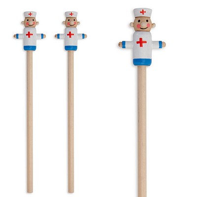Creion din lemn cu figurina cu forma de doctor - V7673 creioane promotionale din lemn cu figurina V7673