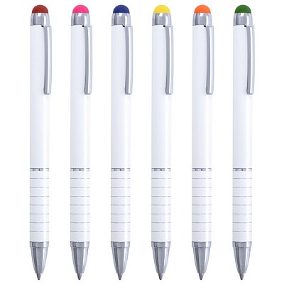 Pix metalic alb cu capat touch pen colorat - V1658 pixuri albe cu varf touch pen colorat V1658