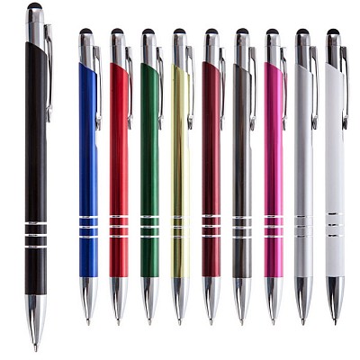 Pix metalic cu touch pen si pasta de scris albastra - V1701 pixuri metalice colorate cu varf touch pen V1701
