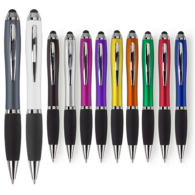 Pix din plastic cu grip cauciucat si corp colorat si varf touch pen - V1315 pixuri cu varf touch pen si grip negru cauciucat V1315