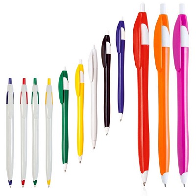 Pix din plastic cu corp colorat si agatatoare subtire - V1458 pixuri promotionale bicolore din plastic V1458