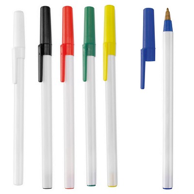 Pix alb din plastic cu capac de protectie colorat - V1584 pixuri din plastic cu capac colorat V1584