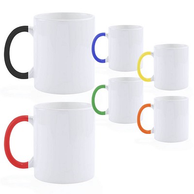 Cana din ceramica cu suprafata alba si maner colorat - V8444 cani ceramice albe cu maner colorat V8444