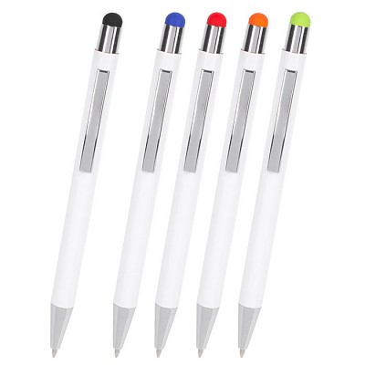 Pix metalic alb cu varf touch pen colorat - V1931 pixuri albe cu varf touch pen colorat V1931