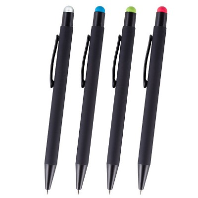 Pix din aluminiu cu corp negru si varf touch pen colorat - V1817 pixuri negre cu varf touch pen colorat V1817