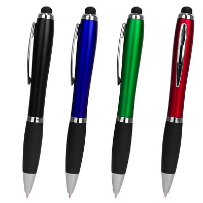 Pix din plastic cu agatatoare eleganta si capat touch pen - V1745 pixuri cu grip cauciucat si varf touch pen V1745
